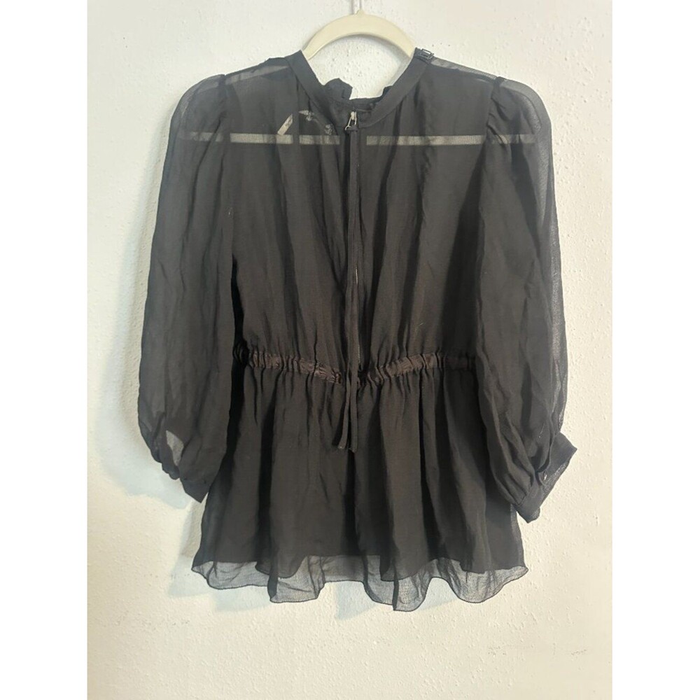 100% Silk Leon Max Vintage Sheer Blouse Black Beaded Size 6 Small Elegant - Picture 2 of 8